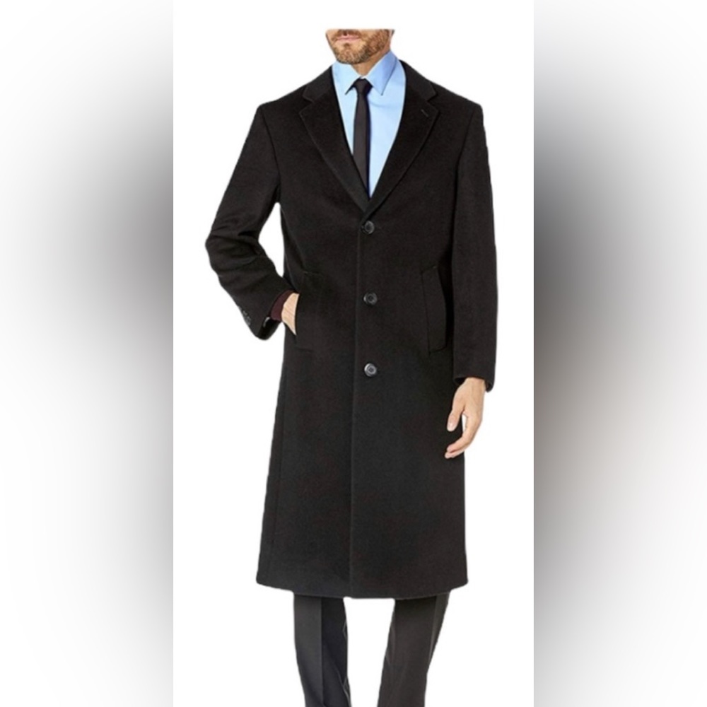 Prontomoda Men Sz. 46L charcoal grey Overcoat. Cashmere/Wool 3 Button, UnisexEUC